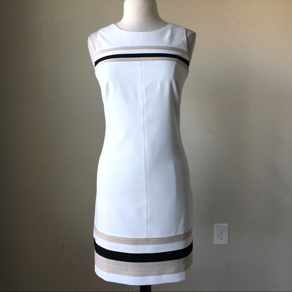 White House Black Market Dresses & Skirts - stripe hem shift ecru tan dress